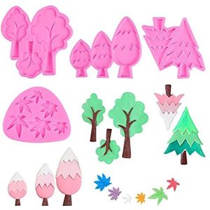 Rolin Roly 4 Pcs Tree Silicone Cake Molds Leaves Shapes Chocolate Mold DIY Maple Leaf Fondant Mould Mini Pink Candy Molds for Polymer Clay Sugar Craft Cake Decoration