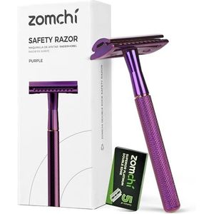 ZOMCHI Double Edge Safety Razor voor dames en heren met 5 mesjes, milieuvriendelijk scheermes, metalen scheermes met prachtig handvat (Paars)