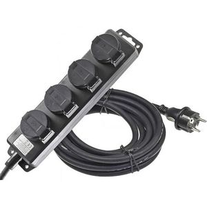Stekkerdoos - Zwart - 4-voudige Stekkerdoos voor Buiten - 10m Kabel - IP44