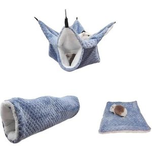 ORBIBA Hamster hangmat set van 3 hamsternesten winter bed huis schuur opknoping hangmat kooi tunnel pluche schuilplaats voor hamster klein huisdier (kleur: blauw)