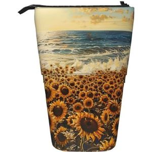 Evengigy Zonnebloemen zee Print Leuke Potlood Case met Zip Verstelbare Stand Potlood Houder Grappige Make-up Tas, Zwart, Eén maat, Tas Organizer