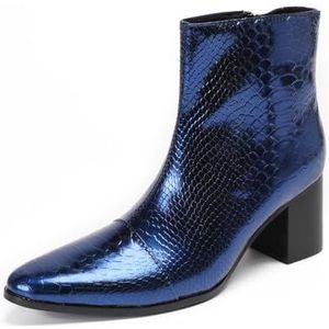 Dcbdx Heren laarzen met rits aan de zijkant, blauwe Chelsea enkellaarsjes met krokodillenprint en nette laarzen,Blauw,37 EU