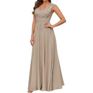 Vrouwen Dubbele V-hals Moeder Van De Bruid Bruidegom Jurken Chiffon Kant Applicaties Formele Avond Grootmoeder Jassen ZM206, Taupe, 32