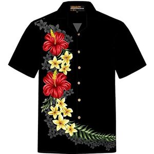 Hawaiihemdshop Hawaii overhemd | mannen | katoen | maat S - 8XL | korte mouwen | Hawaïhemden | bloemen | retro | klassiek | hibiscus | Aloha | kokosnoot knopen | Hawaïhemd heren, zwart-rood, 6XL