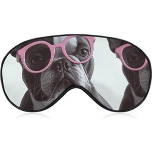 Franse bulldog slaapmasker, roze bril, lichtblokkerend oogmasker, comfortabel en zacht, oogbedekking met elastiek, geschikt voor mannen en vrouwen, geschikt voor reizen en slapen