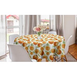 ABAKUHAUS Natuur Rond Tafelkleed, Juicy Orange Fruits Art, Decoratie voor Eetkamer Keuken, 150 cm, Oranje lichtgroen Green
