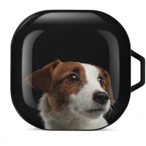 Jack Russell Terrier Portret Oordopjes Hoesje Compatibel met Samsung Hard Shell Beschermhoes Zwart-Stijl