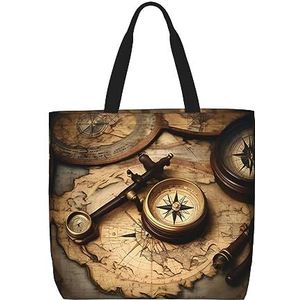 EdWal Cool Steampunk Gears Print Lichtgewicht Reizen Tote Bag,Casual Schoudertas Shopper Handtas Werk Tote Bag, Kompas en Oude Wereld Kaart, Eén maat