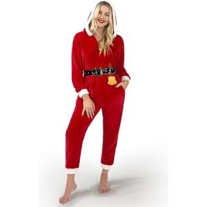 Giggling Getup Vrouwen Slanke Kerstman Hooded Pyjama Outfits, Volwassen Rode Kerst Eendelige Pyjama, Fleece Pyjama met Rits Voorkant-M