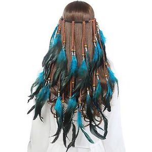 BOSREROY Boho hoofdtooi veer faux met kralen houten lang - hoofdband nieuwigheid haarband Indiaas