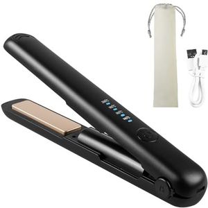 BORDEAG Draadloze Stijltang, Oplaadbare Mini-Stijltang en Krultang 2-in-1, 4 Temperatuurniveaus, 3200 mAh Accu, 20 Seconden Snel Opwarmen, Mini-Reisstijltang, Ideaal voor Onderweg