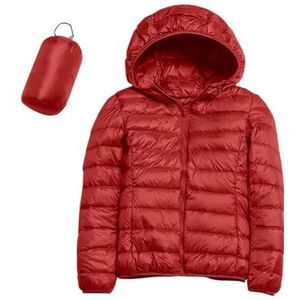 Dames Donsjack, Lichtgewicht, Opvouwbaar Overgangsjack, Warme Winterjas, Polythermische Voering Met Zakken(Rouge,XXL)