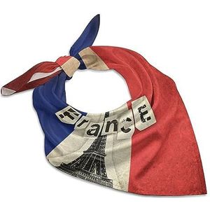 Vlag van Frankrijk met Eiffeltoren bandana's voor mannen vrouwen vierkante kop zijden sjaal lichtgewicht wrap nek zakdoek halsdoek 63,5 cm x 63,5 cm