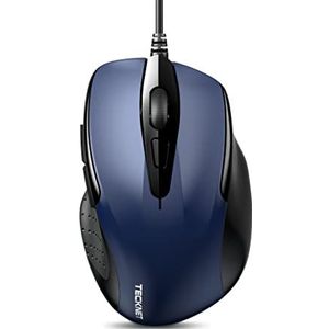 TECKNET Muis met kabel, computermuis met 6 knoppen, 6400 dpi, ergonomische optische zakelijke bekabelde muis voor pc, laptop, USB-kabel 150 cm