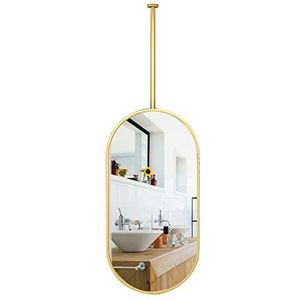 Ovale decoratieve eenvoudige spiegel, plafond gemonteerde badkamer ijdelheid make-up spiegel helder en praktisch, goud metalen frame zwevend HD Mirrors - aanpasbaar plafondhangstang