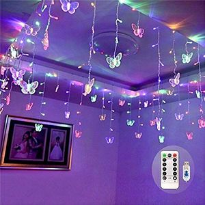 Linghuang 4,5 m, 120 leds, USB-lichtsnoer, 8 modi, vlinders, fonkelend, lichtgordijn, verlichting met afstandsbediening, voor slaapkamer, patio, feest, bruiloft, vakantie, kerstdecoratie, meerkleurig
