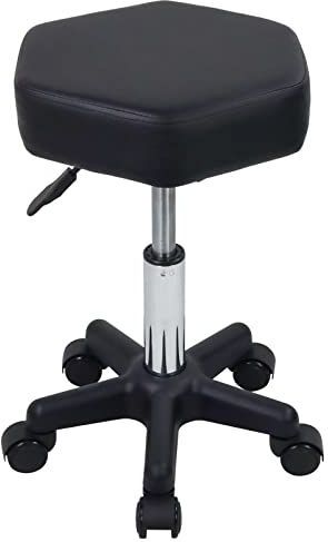 Rechthoekige rolkruk met wielen, in hoogte verstelbare draaikruk, stoel voor spa, salon, massage, wit