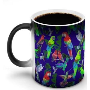 Aquarel Vliegende Vogel En Vlinders Aanpassen Magic Warmte Veranderende Mok Keramische Cup Koffie Mokken Warmtegevoelige Grappige Gift