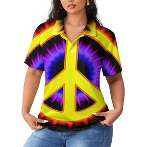 Tie Dye Peace Sign dames poloshirts met korte mouwen, casual T-shirts met kraag golfshirts sport blouses tops XL