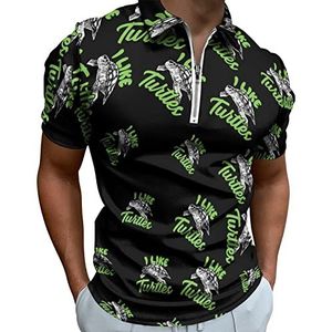 I Like Turtles Poloshirts met halve rits voor mannen, slim fit T-shirt met korte mouwen, sneldrogend, golftops T-shirts XL