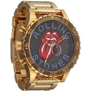 NIXON x Rolling Stones 51-30 A1355-300m waterbestendig heren analoog modehorloge (51 mm wijzerplaat, 25 mm roestvrijstalen band), goud/zwart, Eén maat, Rolling Stones 51-30