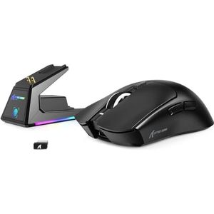MAMBASNAKE Attack Shark X1 Lichtgewicht Gaming Muis met Oplaadstation, 49g SUPERLIGHT, PixArt PAW3395 PRO Sensor 40000DPI, BT/2.4G Draadloze/Bekabelde Office Mice voor PC/Mac/Win11/PS - Zwart