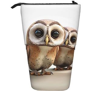 RLDOBOFE Grappige Uil Print Potlood Tas Stand-Up Intrekbare Potlood Doos Organizer Pen Houder Opbergtas Cosmetische Tas Voor Office Kerst Vakantie Gift, Zwart, Eén maat