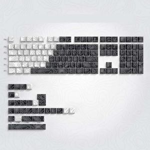 QPSJXN Dye Sub Profile Keycapset 132 zwart-wit -topografische glans door design MX Switch mechanische toetsenborden (V2-White Black)