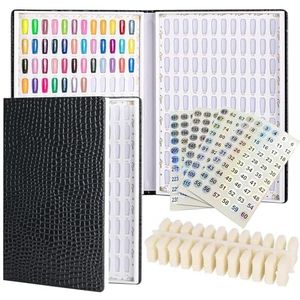 WWZ889 Acycoin2A Professional 216 Nail Colors Chart Dip Powder Card met 240 tips en nagellak nummer sticker label (zwart)