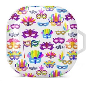 Venetië carnaval masker met veren en kralen oordopjes hoesje compatibel met Samsung hard shell beschermhoes wit stijl