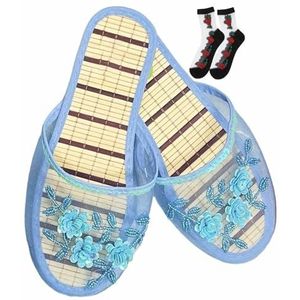 Chinese mesh pantoffels for dames Floral mesh sandaal Comfortabele ademende pantoffels met sokken (Color : D, Size : 38 EU)