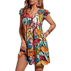 jurken voor dames Allover jurk met bladerenprint en vlindermouwen (Color : Multicolore, Size : M)