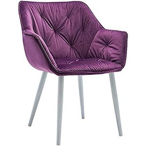 GEIRONV Fluwelen eetkamerstoel, moderne hoge achterkant gevoerde metalen poten lounge zijkantje keuken woonkamer slaapkamer fauteuil 1 stuks Eetstoelen (Color : Purple, Size : White feet)