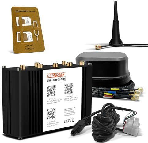 SELFSAT MWR 5560 eSIM 5G Cat 20 WLAN-router tot 3,4 Gbps incl. SATCO 5G antenne zwart