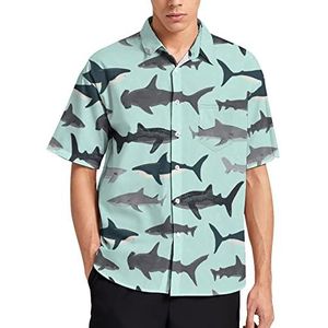Shark T-shirt voor heren, korte mouwen, casual button-down, zomer, strand, top met zak