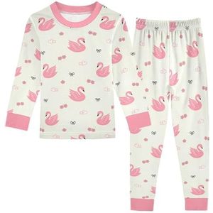 LI ZHI XIN Paj-set voor kinderen, katoen, jongens, meisjes, nachtkleding set, kinderen, lange mouwen, Paj-set, 2-delige homewear nachtkleding leeftijd 1-8 jaar zwanenpatroon, Meerkleurig, 2 jaar