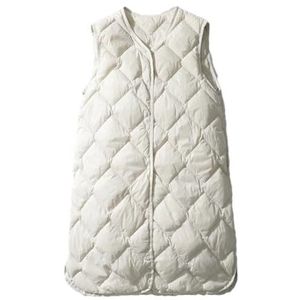 Niiyyjj Vrouwen Ultra Licht Wit Eendendons Lange Vest Enkele Breasted V-hals Mouwloos Jas, Beige, XXL