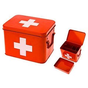 Present Time - EHBO-box, medicijnbox - metaal - rood - klein - 21,5 x 15,5 x 16 cm