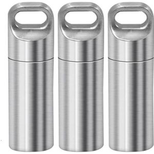 Draagbare Pill Case SENRISE Waterdichte Pill Box Metalen Kleine Pocket Sleutelhanger Geneeskunde Case voor Outdoor Reizen Camping (Zilver, Klein, 3 stuks)