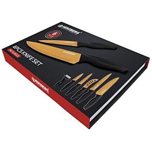 Herzberg Cooking - Kitchen Knife Set - All Items - Herzberg 5 Pieces Marble Coated Knife Set - Gold