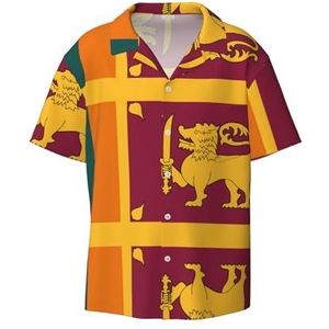 EdWal Sri Lanka Vlag Print Heren Korte Mouw Button Down Shirts Casual Losse Fit Zomer Strand Shirts Heren Jurk Shirts, Zwart, XXL