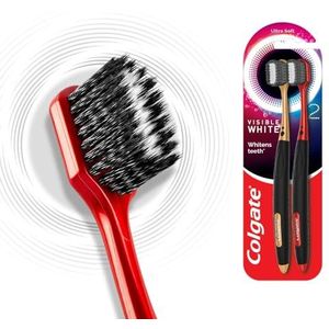 Colgate Zichtbare witte O2 handmatige tandenborstel voor volwassenen- 2 stuks, helpt slechte adem, holtes, glazuur en tandvleesproblemen te voorkomen.