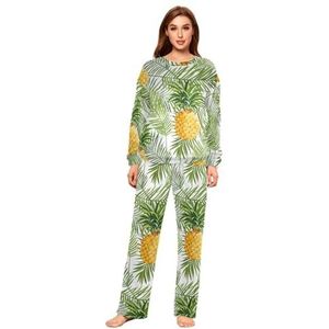 YOUJUNER Pyjama sets voor vrouwen, tropische palmbladeren ananas winter warme nachtkleding zomer loungewear set pyjama nachtkleding set, Meerkleurig, XL