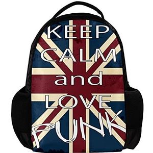 Gepersonaliseerde rugzak voor vrouwen en man VK Engeland vlag Keep Calm and Love School reizen werk Rugzak, Meerkleurig, 27.5x13x40cm, Rugzak Rugzakken