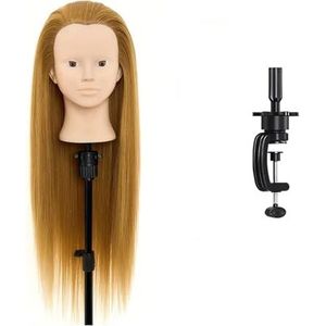 28 inch mannequinhoofd met 80% echt haar for make-up en haarstyling, oefenpoppenhoofd klemstandaard