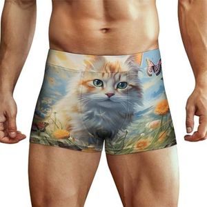 Kat Vlinders Bloemen Heren Boxer Slips Hoge Tailleband Zacht Ondergoed Stretch Trunks Panty