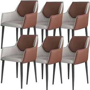 GEIRONV Keuken eetkamerstoelen set van 6, kunstleer lounge woonkamer receptie stoel ergonomische armleuningen rugleuning en ijzeren kunstpoten Eetstoelen ( Color : Gray+dark Brown , Size : 81*42*38cm