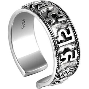 Aanpasbare ring, hip-hop ring Retro Ring 925 Sterling Zilveren Ring Boeddhistische Geschriften Geluk Unisex Ringzwart