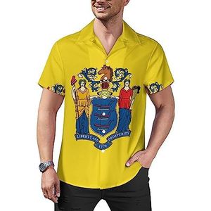 New Jersey staat vlag heren casual button-down shirts korte mouw Cubaanse kraag T-shirts tops Hawaiiaans T-shirt XL