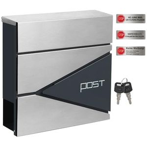 SONGMICS Muurbrievenbus met krantenhouder, sleutels, eenvoudig te installeren, modern design, antracietgrijs en zilver GMB51AS
